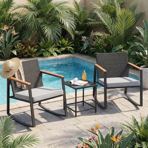 Gizoon 3 Pieces Rocking Patio Bistro Set with Anti-Scald Armrest - Image 5