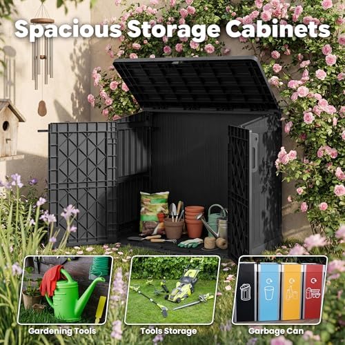 LHBcraft Outdoor Storage Cabinet 36 Cu Ft, Portable Horizontal Storage Shed with Lockable Doors, Easy to Assemble, Waterproof Outdoor Storage Box for Backyards - Image 5