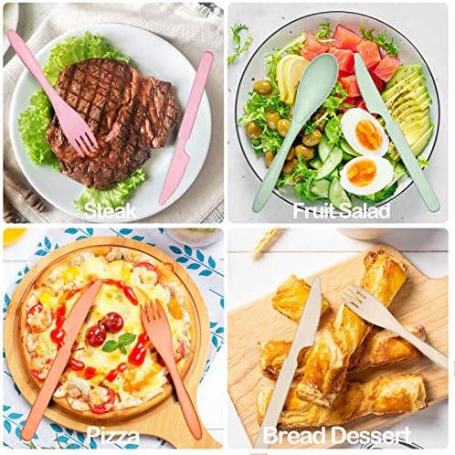 Reusable Travel Utensils Set with Case, 4 Sets Wheat Straw Portable Knife Fork Spoons Cutlery, Eco-Friendly BPA Free Plastic Tableware for Kids Adults Travel Picnic Camping Utensils - Image 4