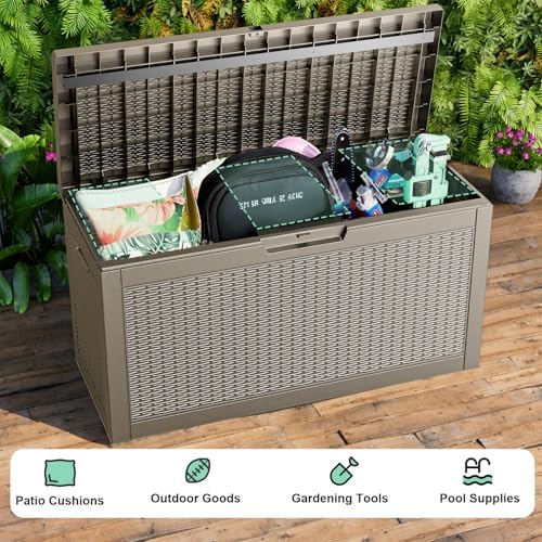 ROJIK Outdoor Storage Housing Deck Box,Waterproof Patio Furniture, Garden Tools, Cushions, Pool Accessories Storage Bench with Lockable Lid and Side Handles (Grey,60 Gallon) - Image 5