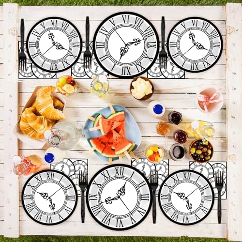 96 PCS Clock Party Paper Plates Napkins Disposable Tea Party Dinnerware Set - Image 5