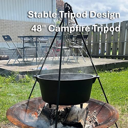 Cuisiland 48" Heavy Duty Camping Tripod Campfire Cooking Dutch Oven Tripod Adjustable Grill Tripod for Outdoor Campfire Cooking Camping, Picnic - Image 2