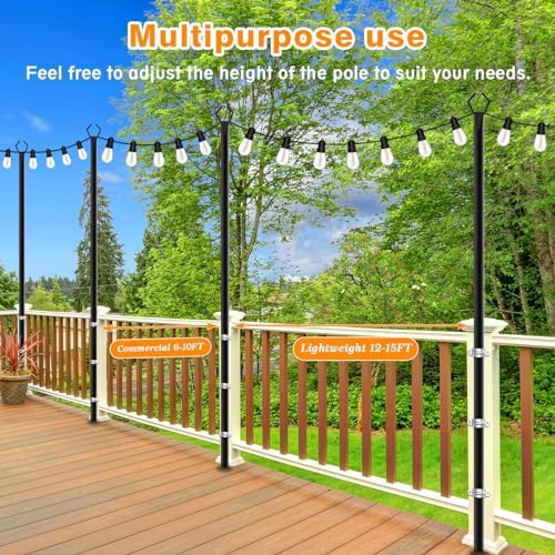 LETIANPAI 4 Pack String Light Poles,10 Ft Light Poles for Outside String Lights,Outdoor Lights Pole with Fork,Metal Poles Stand for Patio Deck Backyard - Image 6