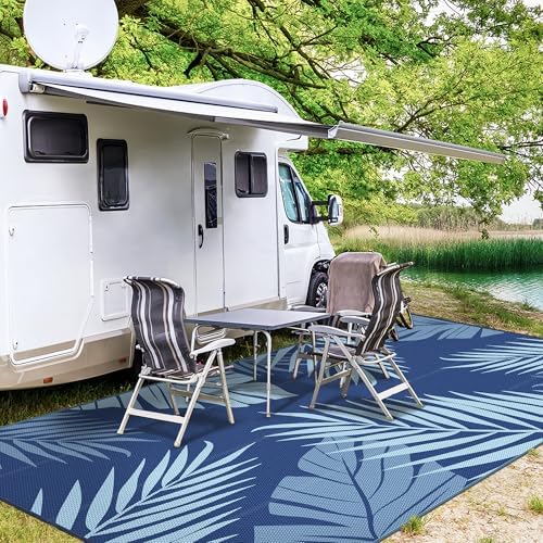 GENIMO Outdoor Rug, Waterproof Plastic Rugs 10'x14' for Camping Blue - Image 4