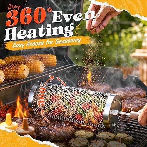 Rolling Grill Basket, Grilling Accessories 2 Pack, Gifts for Men - Image 2