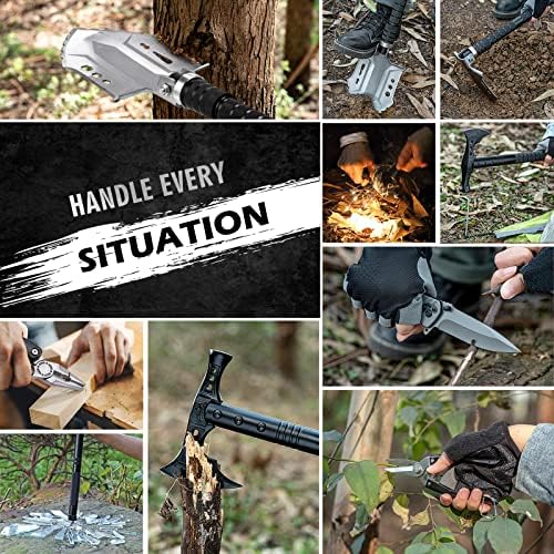 HUZSV 28-in-1 Survival Shovel,Multi-Tool Camping Shovel with Axe, Saw, Hoe - Image 4