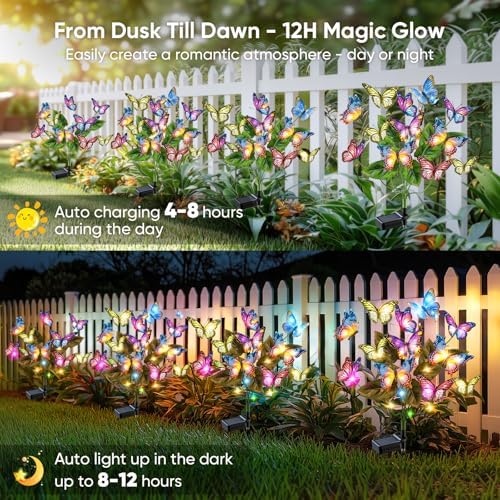Solar Lights Outdoor Garden Decor: 8 Pack Colorful LEDs Butterfly Lights - Image 7