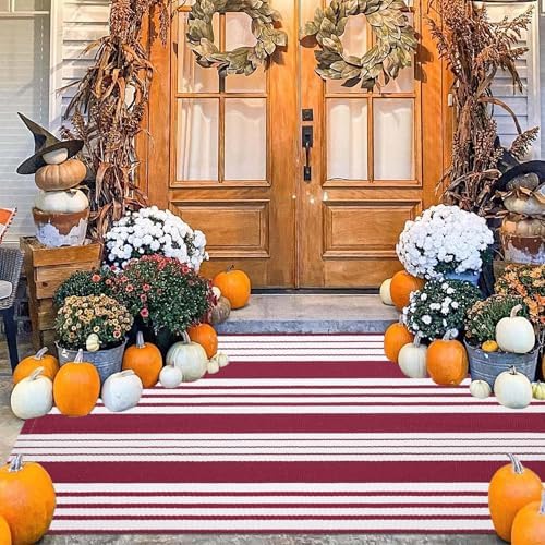 Red and White Outdoor Rug 3'x5'Cotton Washable Indoor/Outdoor Area Rug - Image 4