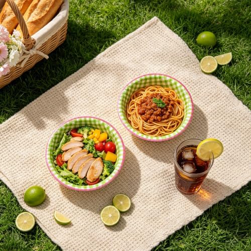 Paper Bowls 8 oz, Disposable Small Paper Bowls, Soak Proof, Cut Proof, Microwave Safe, Heavy Duty Green Gingham Small Disposable Bowls for Desserts, Snacks, Ice Creams, Party Supplies - Image 6