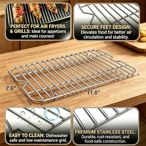 Cooking Pot & Combo Crisper Basket Replacement for Ninja Foodi FG551/DG551/DG651 Smart XL Indoor Grill, Non-Stick Grill Basket, Griddle Pan w/Stainless Steel Air Fryer Rack for Ninja Foodi Accessories - Image 4