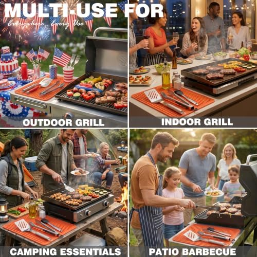 CAKETIME 2 Pack Silicone Grill Mats Compatible with Blackstone Griddle Flat Top Accessories,Dish Drying Mat for Kitchen Countertop Outdoor Camping Lawn Gadgets Father Dad Chef Men Gifts(Orange) - Image 3