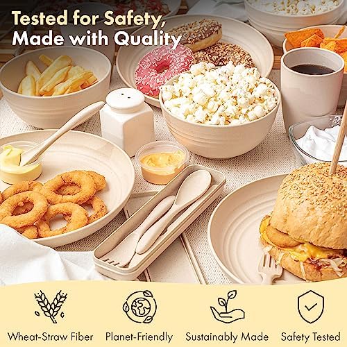 FOODLE Wheat Straw Dinnerware Set - Picnic, Camping Plates Cups and Bowls - Image 4
