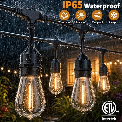 Hotsonic Remote Control Outdoor String Lights Waterproof, 100FT LED Outside Lights with Shatterproof Bulbs, Dimmable Hanging S14 Lights 3 Modes for Patio Porch Garden Pergola Yard House Party Decors - Image 3