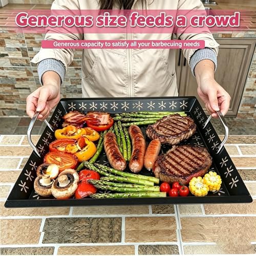 Vegetable Grill Basket for Outdoor Grill - 18.9"*16.5"Extra Large XXXL Heavy-Duty Veggie Grilling Basket, Non-stick Enamel Coating, Grilling Accessories for Grills and Vegetables - Image 4