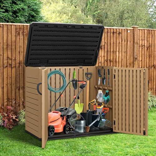 YITAHOME Outdoor Resin Storage Sheds with X-Shaped Lockable Door, 39 in Height Lockable Waterproof Horizontal Shed w/o Shelf, Easy to Assemble Shed Storage for Garden Tools, Brown - Image 2