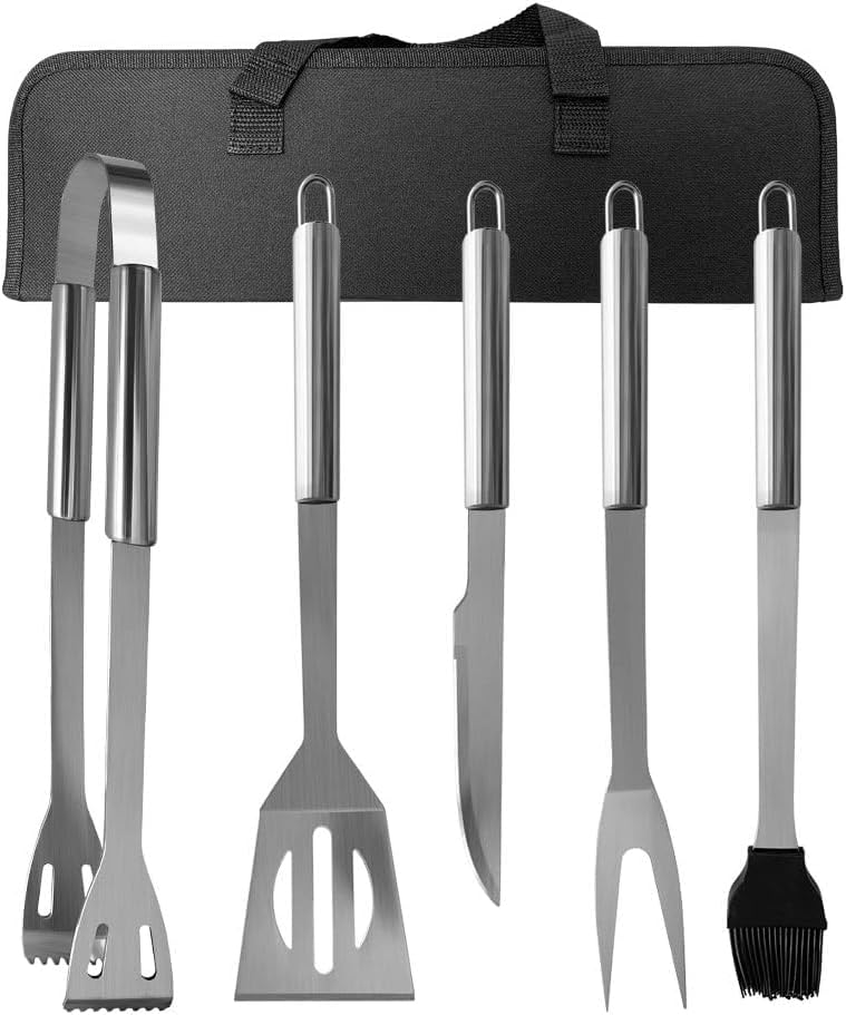 PTAPIPI 5-Piece Stainless Steel Grill Tool Set with Carry Bag – BBQ Utensils for Him, Young Men, Camping & Tailgating, Budget-Friendly Barbeque Gift - Image 3