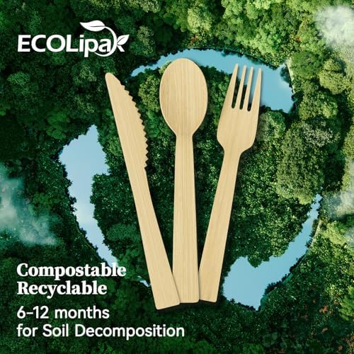 ECOLipak 300 Count Bamboo Cutlery Set, 100 Knives, Forks and Spoons each - Image 6