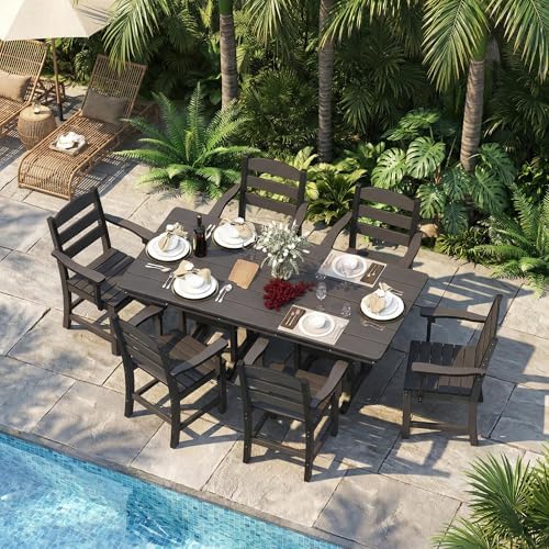 Patio Dining Chairs Set of 4, 350lbs Heavy Duty HDPE Outdoor Chair with Extra-Wide Seat & High-Back, All-Weather Garden Armchair with Integrated Armrests, Wood-Look Seating for Backyard, Deck (Black) - Image 4