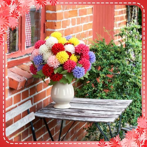 XunYee 12 Pcs Fall Artificial Flowers for Outdoor Faux Mums,Vivid Color - Image 6