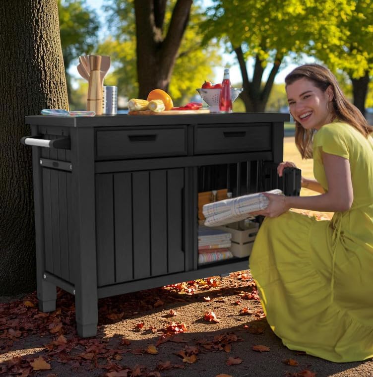 Outdoor Storage Cabinet with Drawers, Entertainment Buffet Table, Graphite Gray, 49.4" W x 35.4" H x 25.3" D - Image 6
