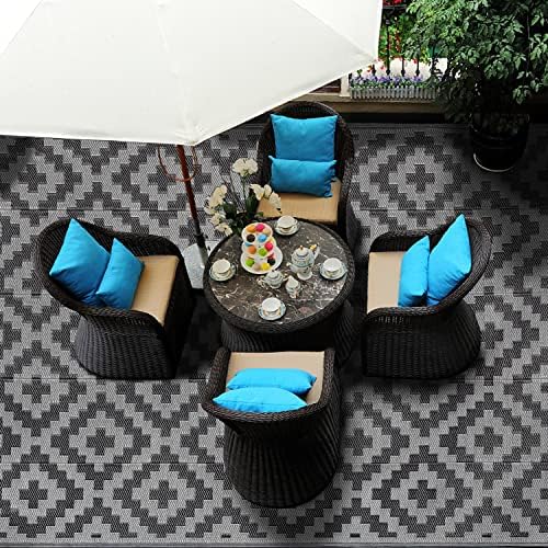 SAND MINE Waterproof Outdoor Rug 6x9 ft, Plastic Reversible Rug, Modern Area Rug, Large Floor Mat for Outdoors, RV, Patio, Backyard, Deck, Picnic, Beach, Camping, Black Grey Lattice - Image 6