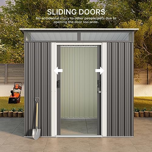 Gizoon 6'x4' Outdoor Storage Shed Metal Garden Shed with Sliding Lockable Doors, Versatile Tool Bike Shed with Transparent Panel Windows, Outdoor Storage Clearance for Backyard, Patio, Dark Gray - Image 6