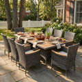 10-Pieces Ratton Patio Table and Chairs with Acacia Tabletop, Grey by WisteriaLane