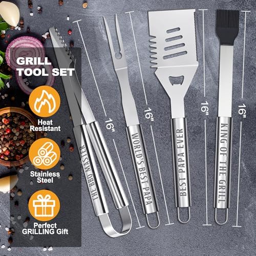 Papa Gifts from Grandkids, Gifts for Papa Christmas, Grilling Accessories, Heavy Duty Stainless Steel Grill Set BBQ Grill Tools for Outdoor Grill with Aluminum Case, Camping Grill Utensils Set - Image 4