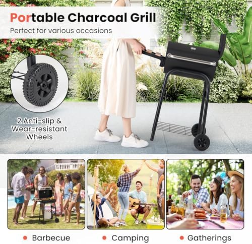 Happygrill Barrel Charcoal Grill with Foldable Side Table & 2 Wheels - Image 7