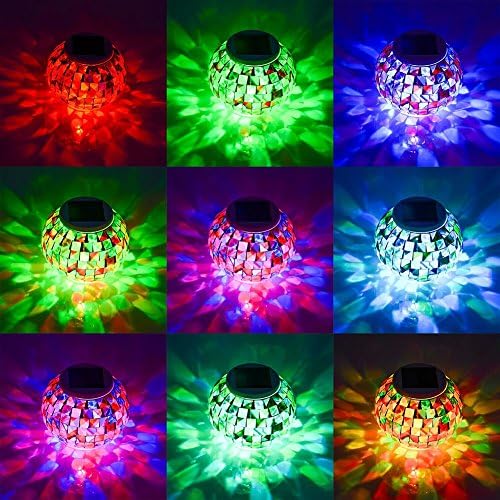 Aukora Solar Table Lights Outdoor,Color Changing Glass Mosaic Garden Light - Image 3