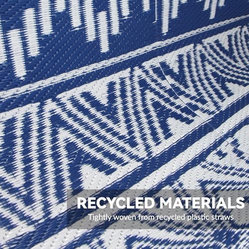 Outdoor Rug 5 x8 ft, Plastic Rug for Patio, Navy & White - Image 7