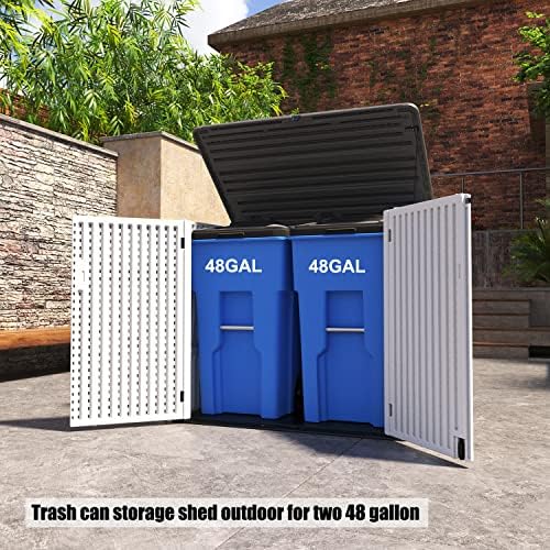 Mrosaa Resin Outdoor Storage Shed, 38 cu.ft Outdoor Storage Box Waterproof for Garden Tools, Patio Furniture, Trash Cans, Garage Storage, Customized Shelves & Lockable (Off White) - Image 3