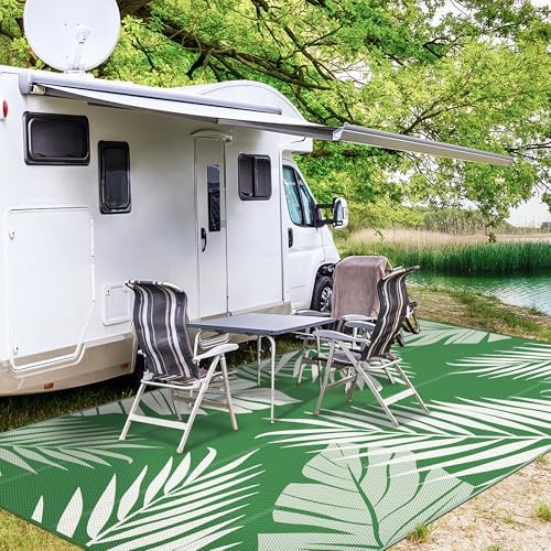 GENIMO Outdoor Rug, Waterproof Plastic Rugs 10'x14' for Camping Dark Green - Image 4