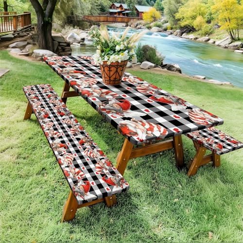 Valentine's Day Picnic Table Cover with Bench Covers, Camping Essentials, Valentines Decor Waterproof Windproof, Fitted Tablecloth Cover with Elastic Edge, Outdoor Table Covers, 3 PCS, 30x72 Inch - Image 5