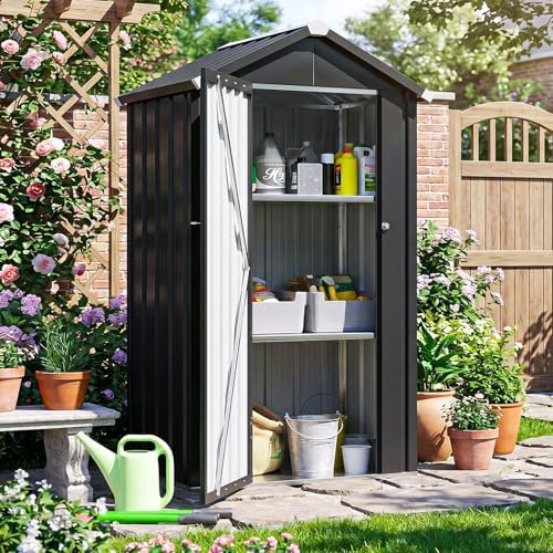 Aoxun Vertical Outdoor Storage Cabinet 2.5’x2’ with Floor & Shelves Black - Image 3