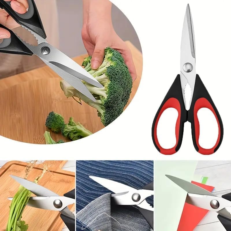 Kitchen Scissors All Purpose Heavy Duty, Kitchen Utensils Set, Stainless Steel Cooking Utensils Gadgets Meat Poultry Food Shears Dishwasher Safe Utility Tools Home (orange-red) - Image 4