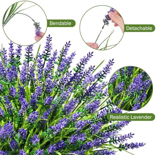 24 Bundles Faux Outdoor Plants, UV Resistant Artificial Fake Lavender Flowers with Monkey Grass for Outdoors, Realistic Faux Lavender Greenery Shrubs for Porch Yard Garden Window Box Home Decor - Image 3