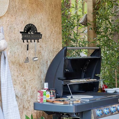 BBQ Tool Holder Wall Mount, Grill Utensil Holder with 5 Hooks, for Backyard - Image 4