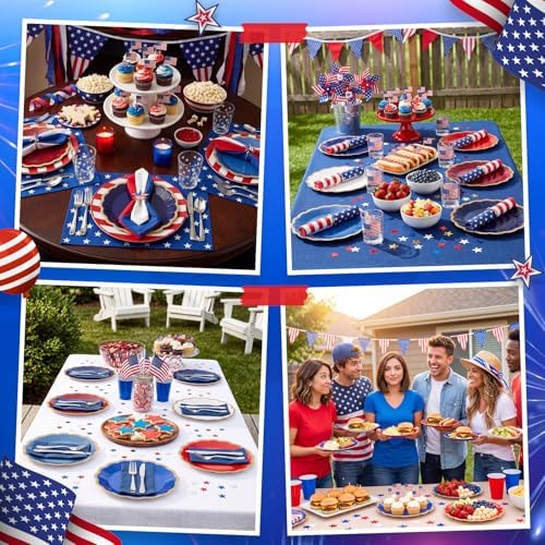 48 Pcs 4th of July Paper Plates 9 Inch Red White and Blue Scalloped Paper Disposable Dinner Dessert Plates for Independence Day 250th Anniversary Party Birthday Wedding Decoration, 6 Colors - Image 5