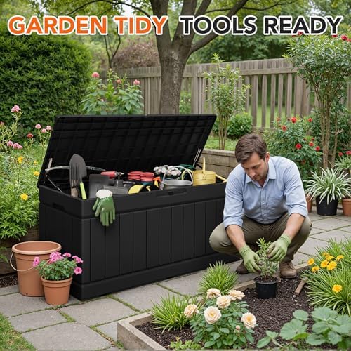 78 Gallon Deck Box Outdoor Indoor Waterproof Storage Box, Black - Image 3