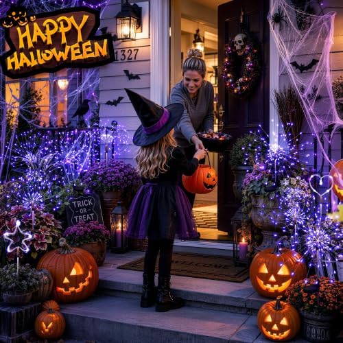 GIGALUMI 4 Pack Solar Firework Lights Outdoor, Halloween Decor, Purple - Image 5