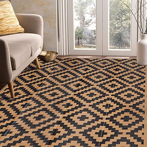 SAND MINE Reversible Mats, Plastic Straw Rug, Modern Area Rug, Large Floor Mat and Rug for Outdoors, RV, Patio, Backyard, Deck, Picnic, Beach, Trailer, Camping, Black & Brown, 5' x 8' by SANDMIND