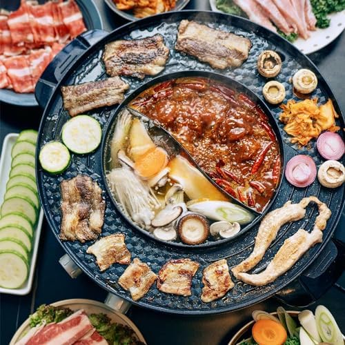 Food Party Hot Pot Electric Korean BBQ Grill Combo Hotpot Smokeless Indoor Grill 16.5" Detachable Easy Cleaning 110V 1800W Shabu Shabu Pot with Divider - Image 7