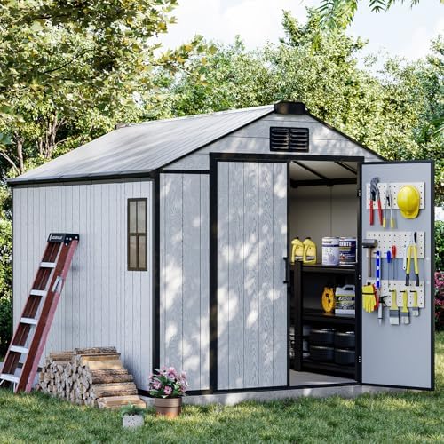 8 x 10 FT Resin Outdoor Storage Shed with Floor, Plastic Garden Shed by DNYKER