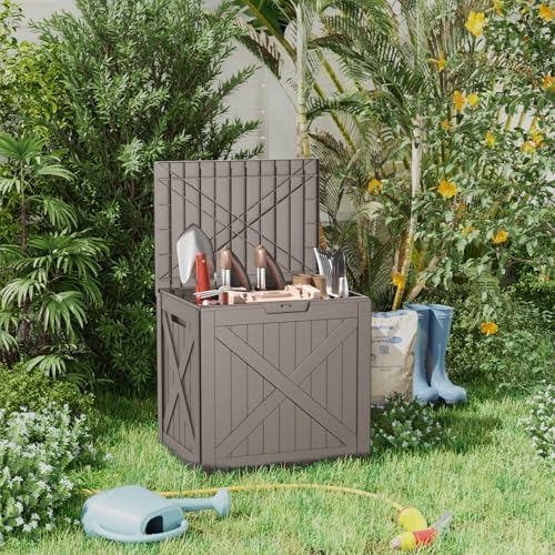PatioZen 38 Gallon Outdoor Deck Box,Waterproof Resin Outdoor Storage Boxes, Outside Storage Lockable Container for Garden Tools,Indooor Cushions,Accessories (Grey) - Image 3