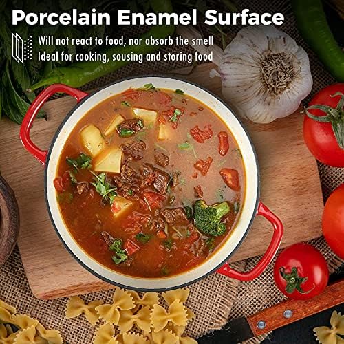 3.8 Quart Enameled Cast Iron Braiser Pan with Lid, Shallow Dutch Oven, Red - Image 6
