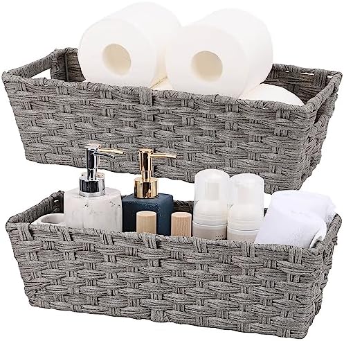 Onlytak 2-Pack Plastic Wicker Toilet Paper Baskets, Grey 15.75"x6.75"x4.75" by onlytak
