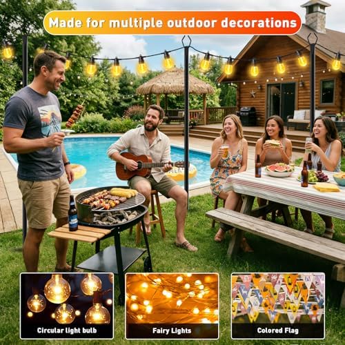 AHRLHR 8 Pack String Light Poles, Outdoor String Light Pole 10 ft Forked Metal Light Pole with Adjustable Outdoor Light Stand, Deck, Backyard, Garden, Wedding, Rustproof and Sturdy with Hooks. - Image 3