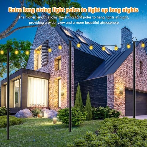 LETIANPAI 4 Pack String Light Poles,10 Ft Light Poles for Outside String Lights,Outdoor Lights Pole with Fork,Metal Poles Stand for Patio Deck Backyard - Image 4
