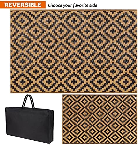 SAND MINE Waterproof Outdoor Rug 4x6 ft, Plastic Straw Area Rug, Large Floor Mat for Outdoors, RV, Patio, Backyard, Deck, Picnic, Beach, Trailer, Camping, Black & Brown Lattice - Image 3